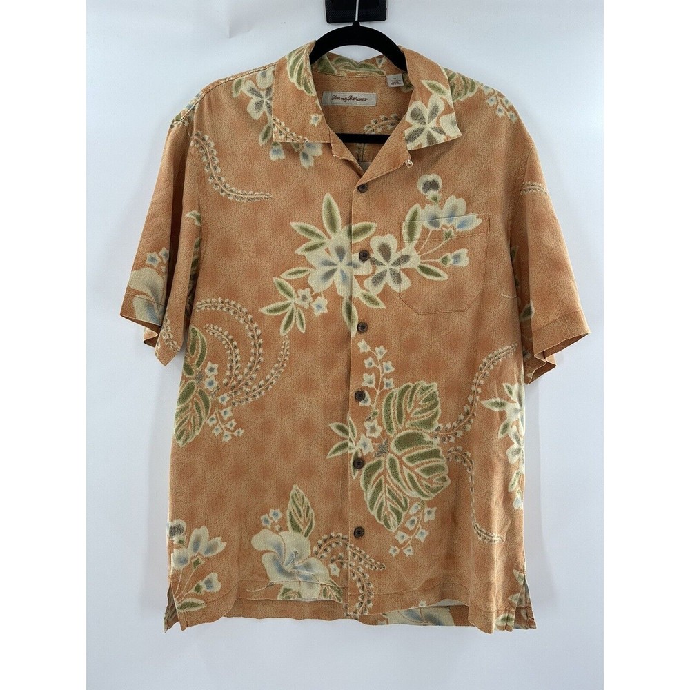Tommy Bahama Shirt Adult M Orange Button Up Short Sleeve Hawaiian Vacation Comfy